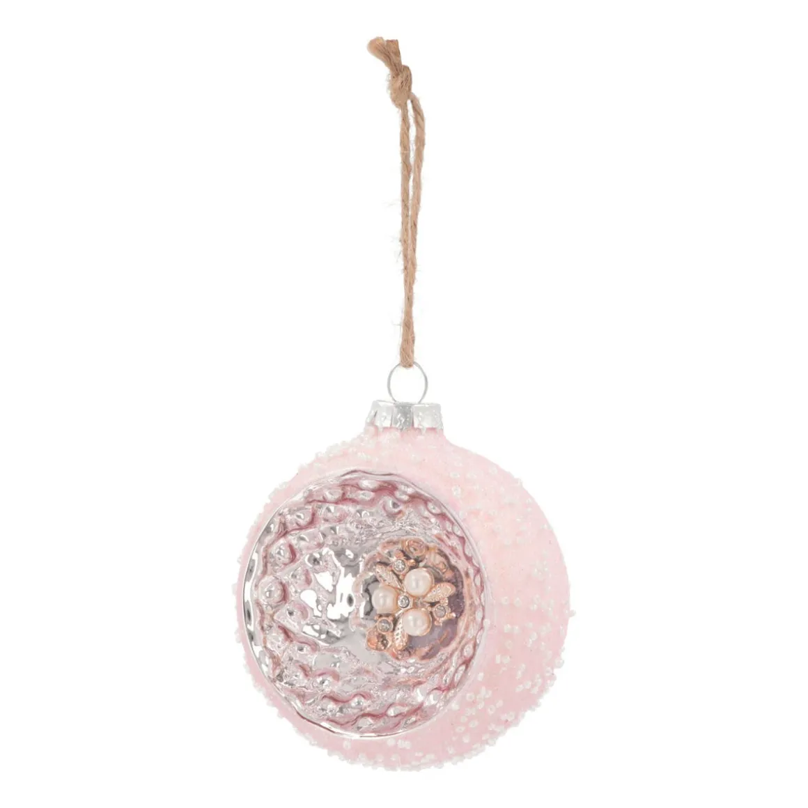 Luxury Bauble With Reflector | Glass | Pink | 8cm