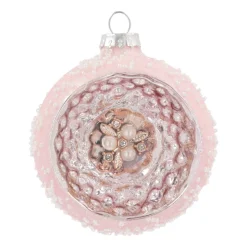 Luxury Bauble With Reflector | Glass | Pink | 8cm