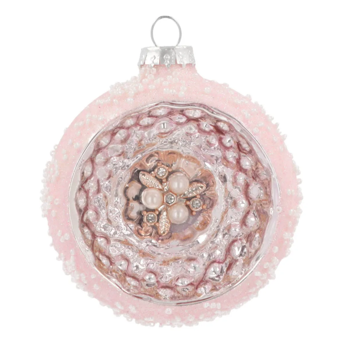 Luxury Bauble With Reflector | Glass | Pink | 8cm