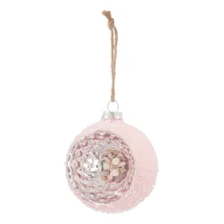Luxury Bauble With Reflector | Glass | Pink | 8cm