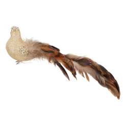 Luxury Bird On Clip | Light Gold | Real Feathers | 30cm