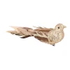 Luxury Bird On Clip | Light Gold | Real Feathers | 20cm