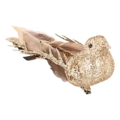 Luxury Bird On Clip | Light Gold | Real Feathers | 20cm