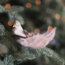 Luxury Bird On Clip | Light Gold | Real Feathers | 18cm
