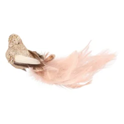 Luxury Bird On Clip | Light Gold | Real Feathers | 18cm