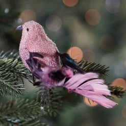 Luxury Bird On Clip | Pink | Real Feathers | 15cm
