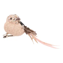 Luxury Bird On Clip | Taupe-pink | Real Feathers | 16cm