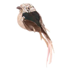 Luxury Bird On Clip | Taupe-pink | Real Feathers | 16cm