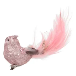 Luxury Bird On Clip | Vintage Pink | Real Feathers | 18cm