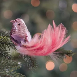 Luxury Bird On Clip | Vintage Pink | Real Feathers | 18cm