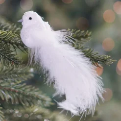 Luxury Bird On Clip | White | Real Feathers | 16cm