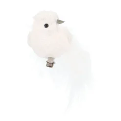 Luxury Bird On Clip | White | Real Feathers | 16cm