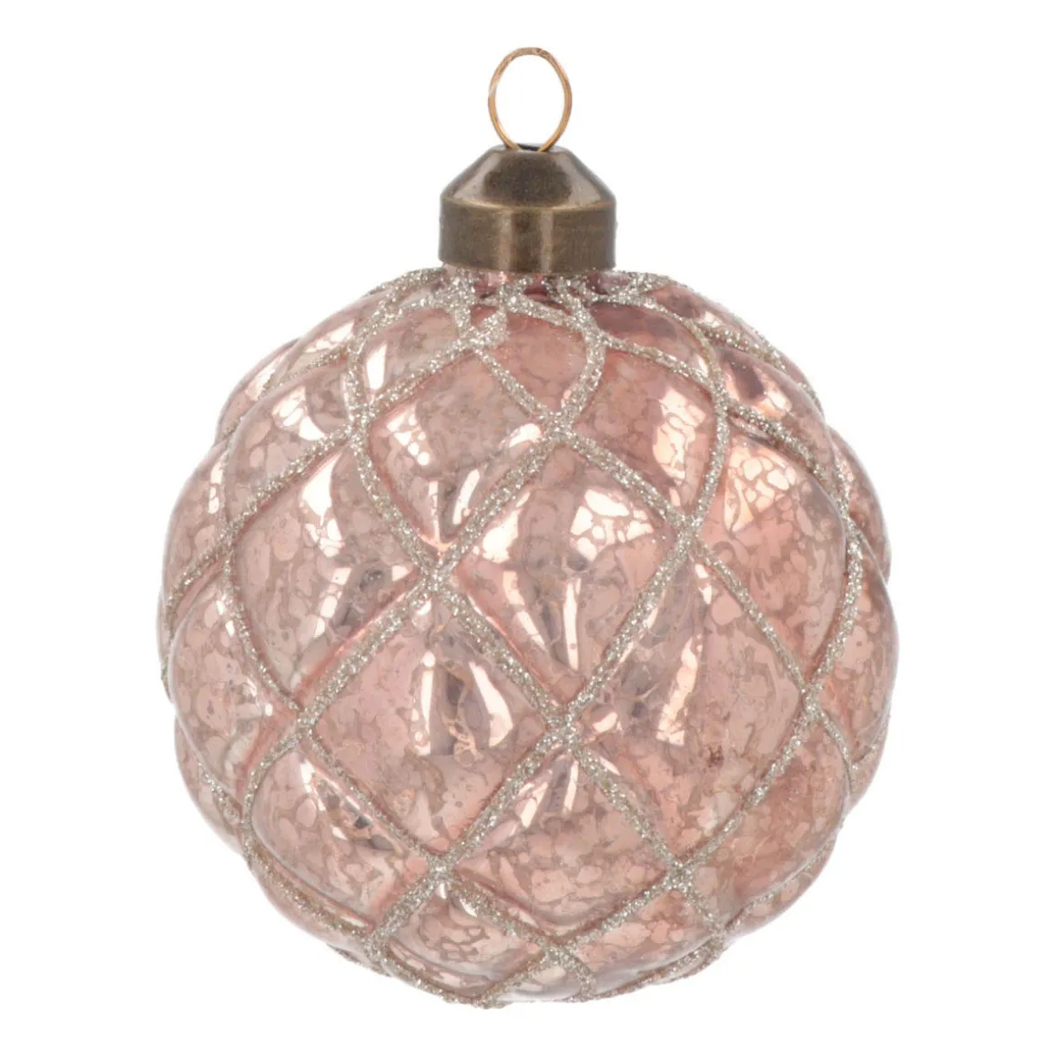 Luxury Checkered Bauble | Glass | Antique Pink | 8cm