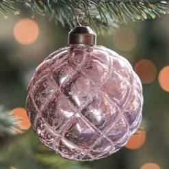 Luxury Checkered Bauble | Glass | Antique Pink | 8cm