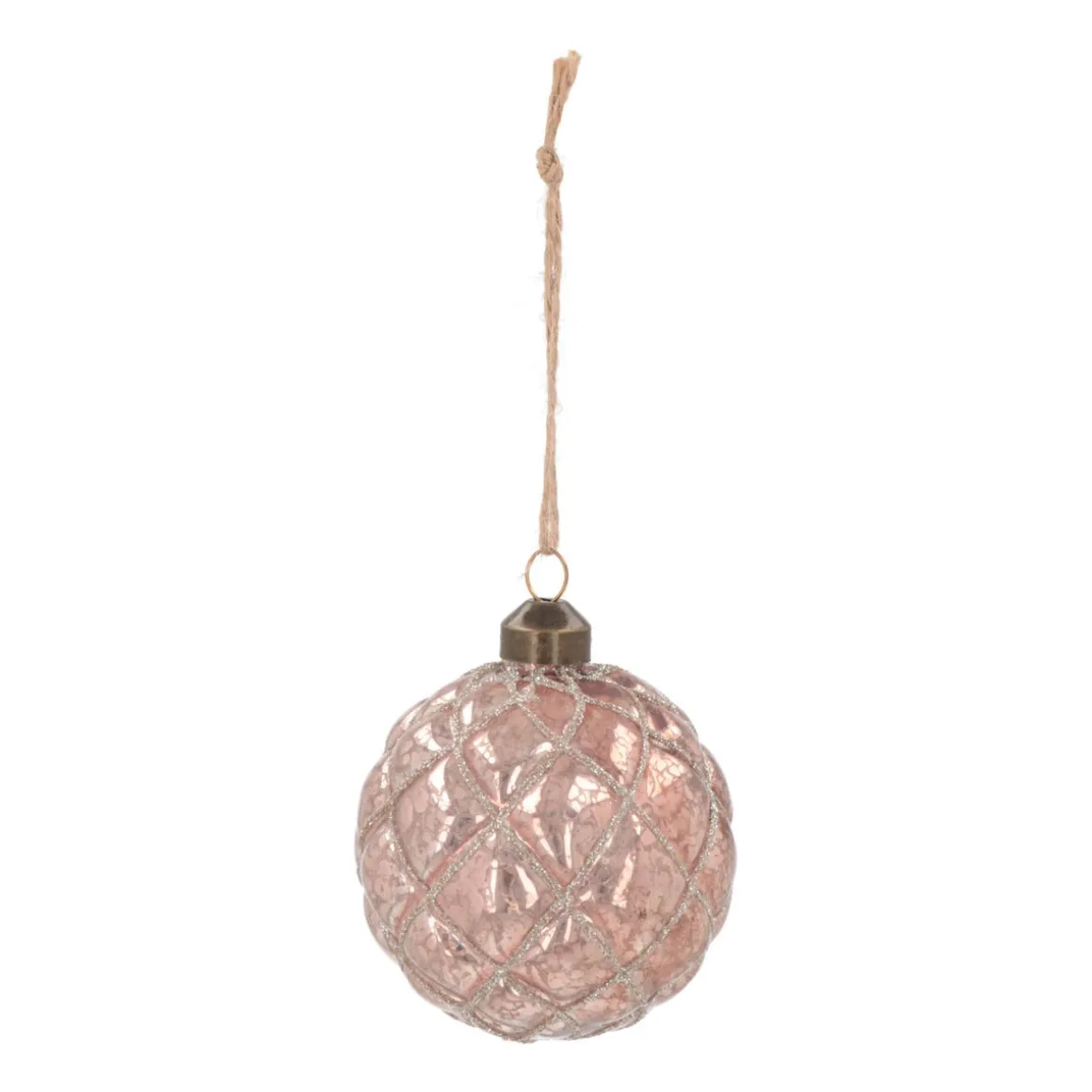 Luxury Checkered Bauble | Glass | Antique Pink | 8cm