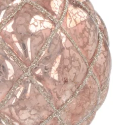 Luxury Checkered Bauble | Glass | Antique Pink | 8cm