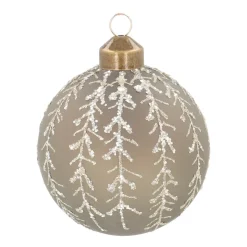 Luxury Christmas Bauble | Glittering Branches Decoration | Glass | 8cm | Taupe