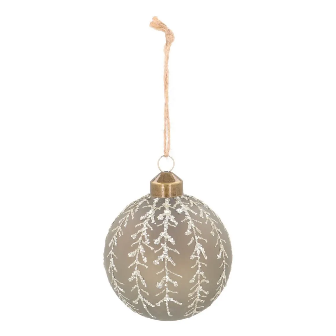 Luxury Christmas Bauble | Glittering Branches Decoration | Glass | 8cm | Taupe