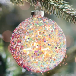Luxury Christmas Bauble Coloured Glitter | Multi | Glass | 8cm