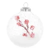 Luxury Christmas Bauble Frost Effect With Berry Branch | Transparent | Glass | 8cm