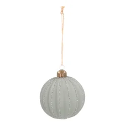 Luxury Christmas Bauble Matte With Relief Stripes | Cottage-Green | Glass | 8cm