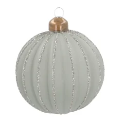 Luxury Christmas Bauble Matte With Relief Stripes | Cottage-Green | Glass | 8cm