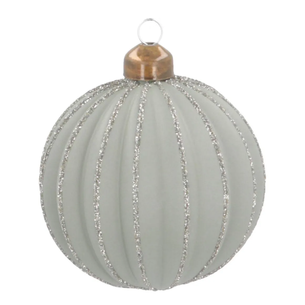 Luxury Christmas Bauble Matte With Relief Stripes | Cottage-Green | Glass | 8cm