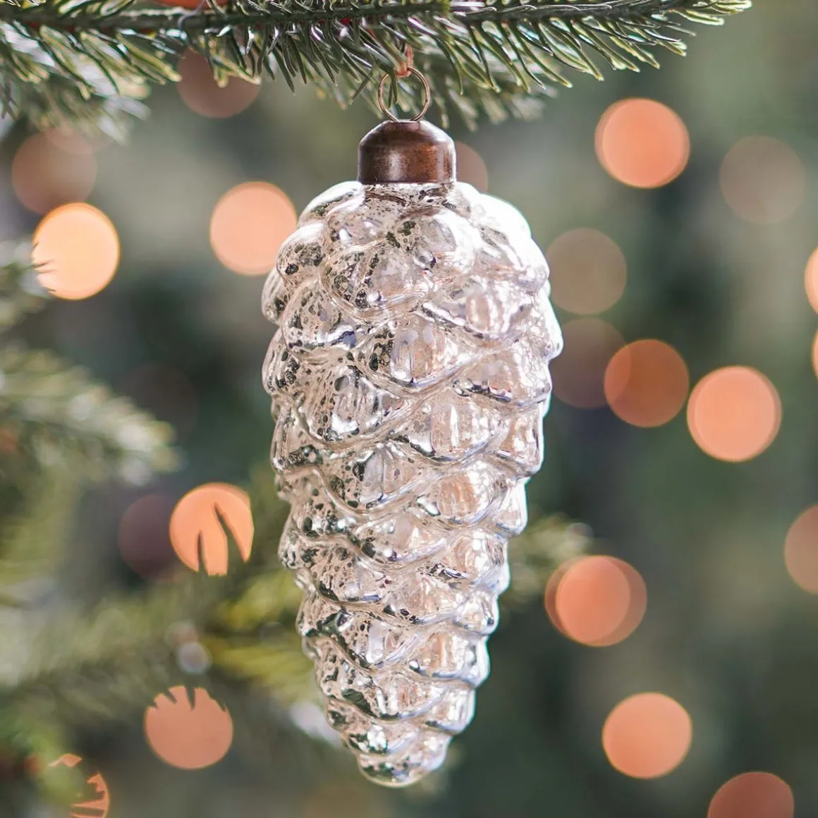 Luxury Christmas Bauble Pine Cone | Antique-Silver | Glass | 12cm