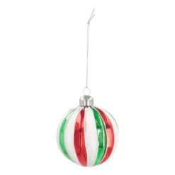 Luxury Christmas Bauble Striped With Glitter | Red-Green-White | Glass | 8cm