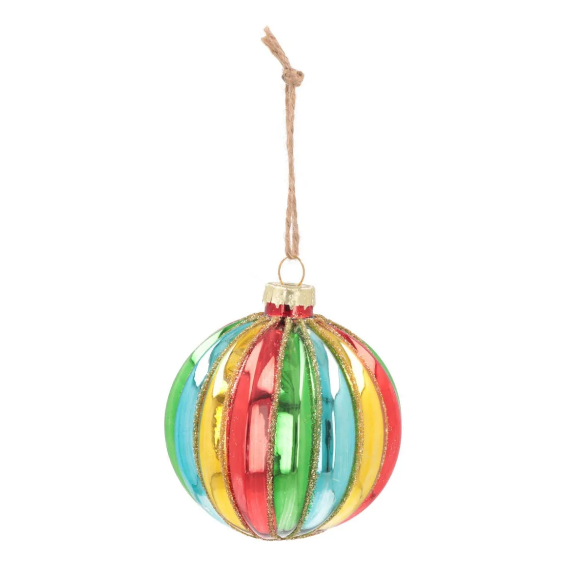 Luxury Christmas Bauble With Vertical Relief | Glass | Multi | 8cm