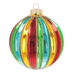 Luxury Christmas Bauble With Vertical Relief | Glass | Multi | 10cm