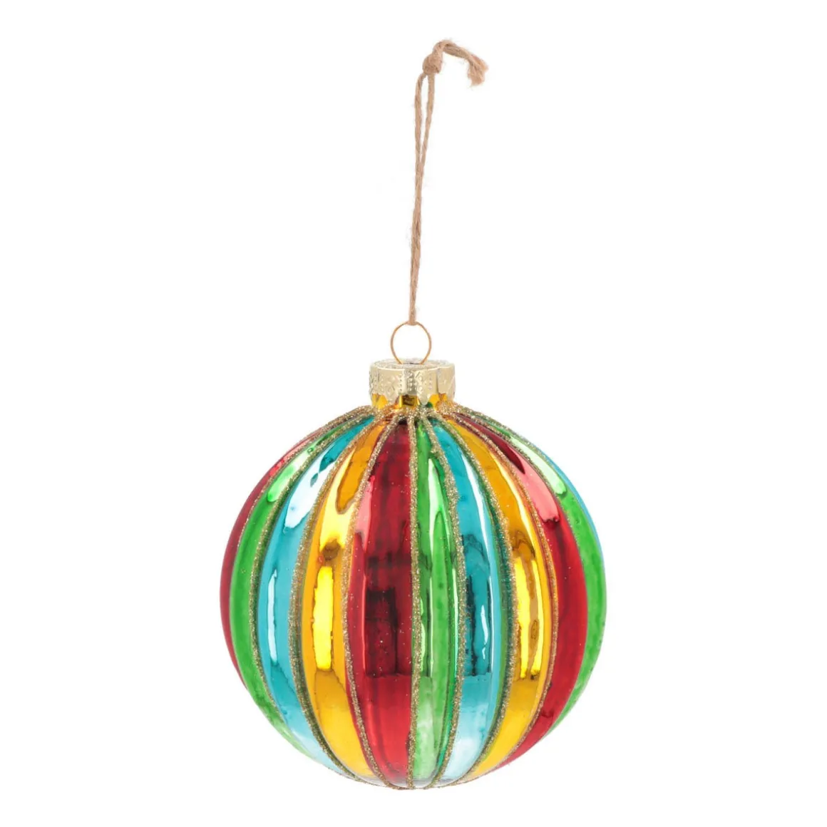 Luxury Christmas Bauble With Vertical Relief | Glass | Multi | 10cm