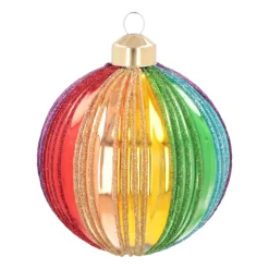Luxury Christmas Bauble With Vertical Relief | Glass | Rainbow | 8cm