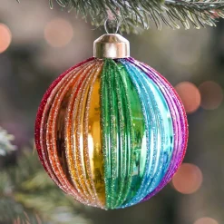 Luxury Christmas Bauble With Vertical Relief | Glass | Rainbow | 8cm