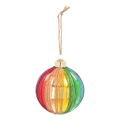 Luxury Christmas Bauble With Vertical Relief | Glass | Rainbow | 8cm