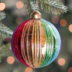 Luxury Christmas Bauble With Vertical Relief | Glass | Rainbow | 10cm