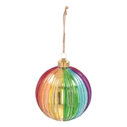 Luxury Christmas Bauble With Vertical Relief | Glass | Rainbow | 10cm