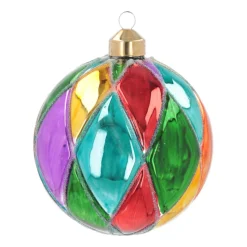 Luxury Christmas Bauble With Diamond Pattern | Glass | Multi | 10cm
