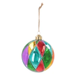 Luxury Christmas Bauble With Diamond Pattern | Glass | Multi | 10cm