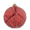 Luxury Christmas Bauble With Flower Relief | Red | Glass | 10cm