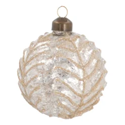Luxury Christmas Bauble With Leaf Vein Relief | Champagne | Glass | 8cm