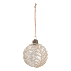 Luxury Christmas Bauble With Leaf Vein Relief | Champagne | Glass | 8cm