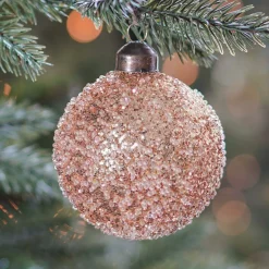 Luxury Christmas Bauble With Glitter | Copper | Glass | 8cm