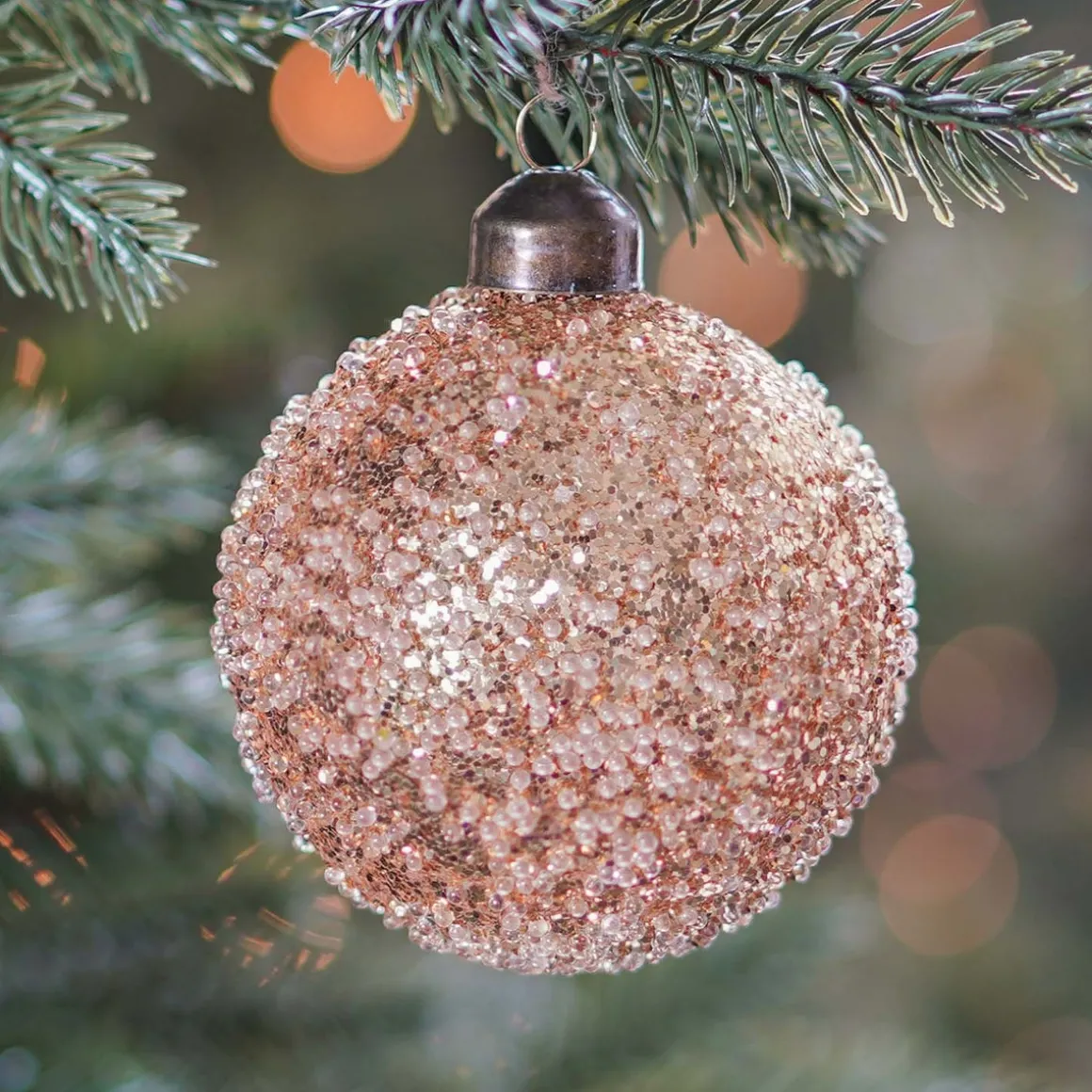 Luxury Christmas Bauble With Glitter | Copper | Glass | 8cm