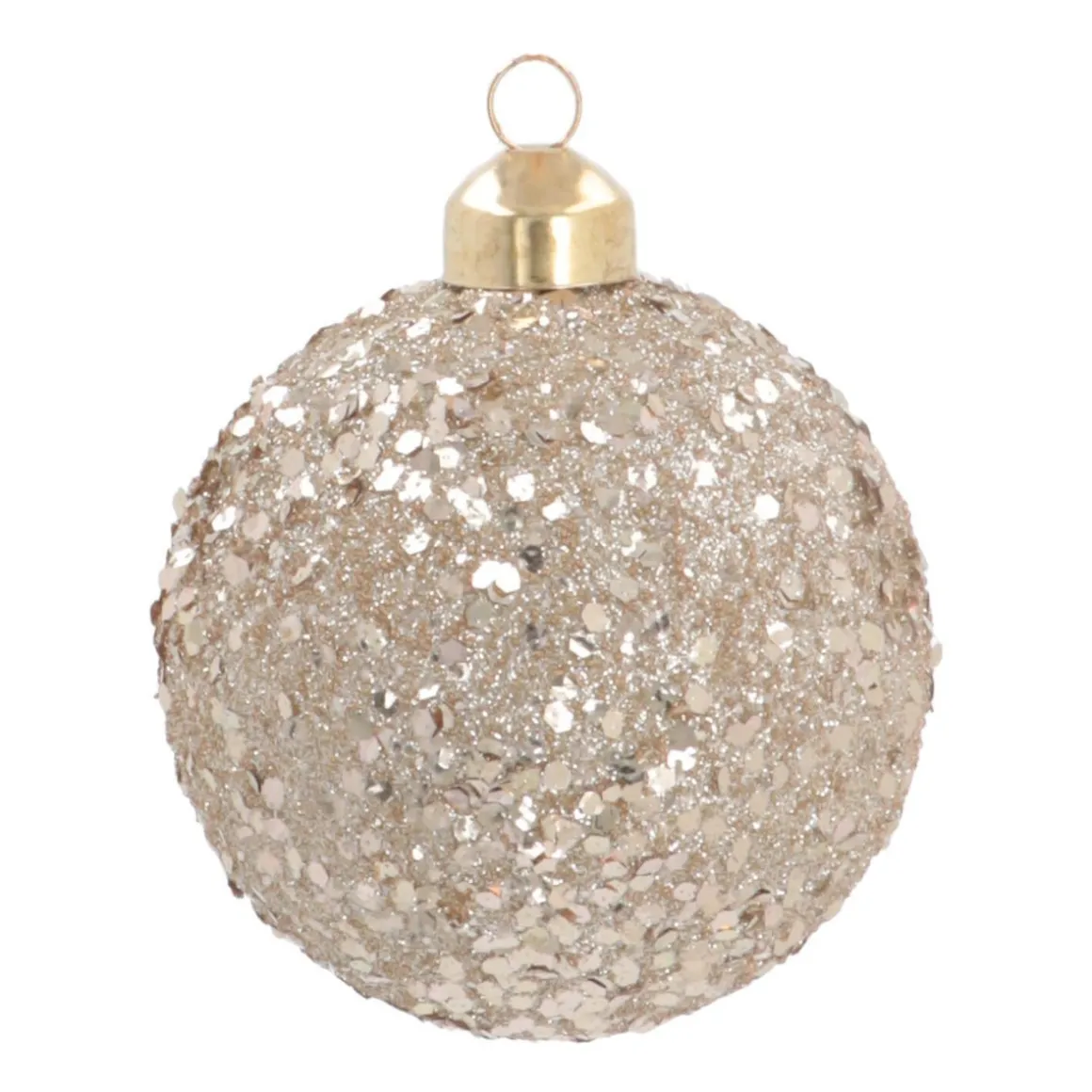 Luxury Christmas Bauble With Sequins | Champagne | Glass | 8cm