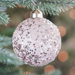 Luxury Christmas Bauble With Sequins | Champagne | Glass | 8cm
