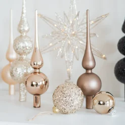 Luxury Christmas Bauble With Sequins | Champagne | Glass | 8cm