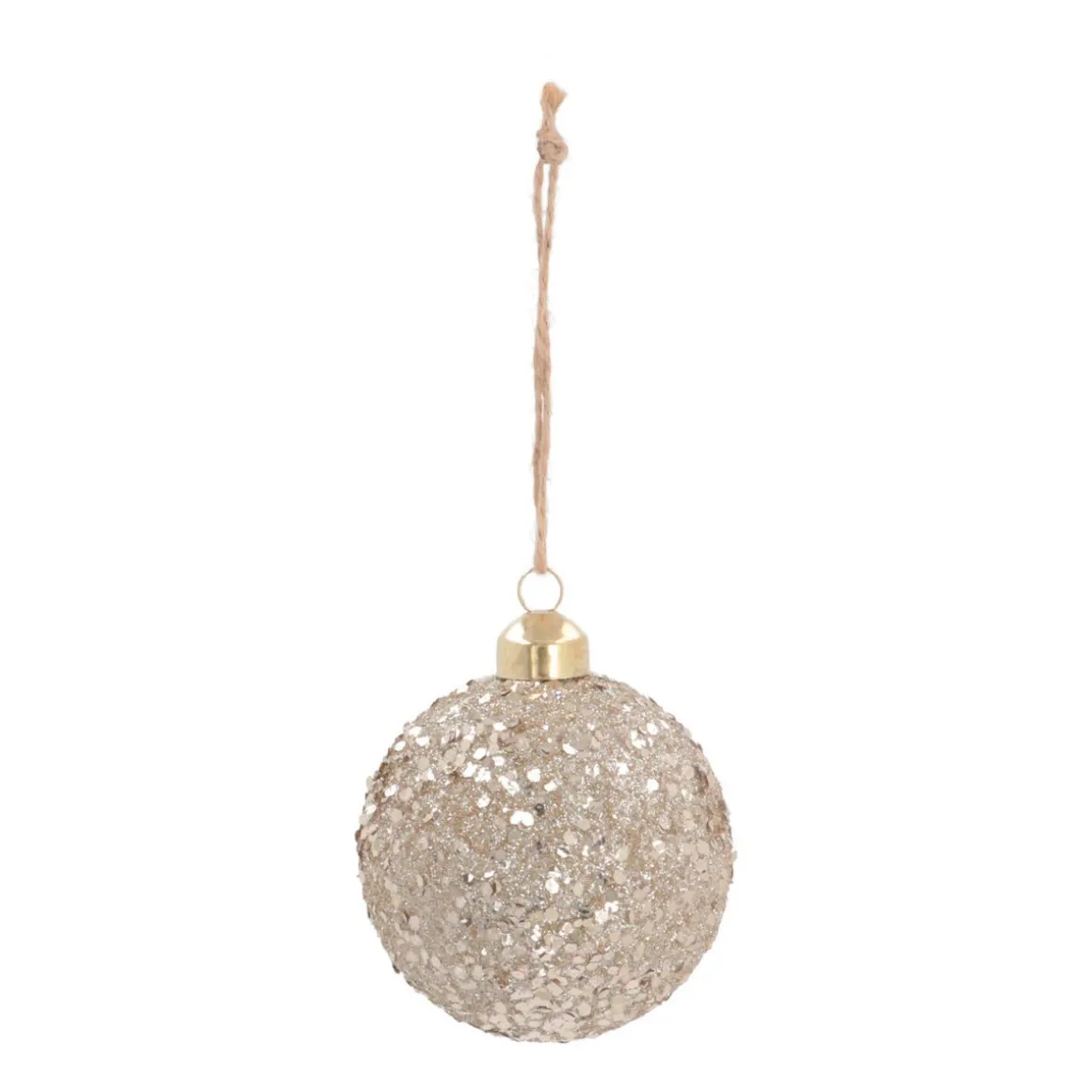 Luxury Christmas Bauble With Sequins | Champagne | Glass | 8cm