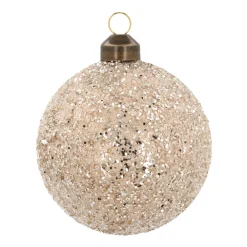 Luxury Christmas Bauble With Glitter Beads | Champagne | Glass | 8cm