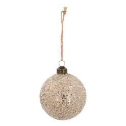 Luxury Christmas Bauble With Glitter Beads | Champagne | Glass | 8cm